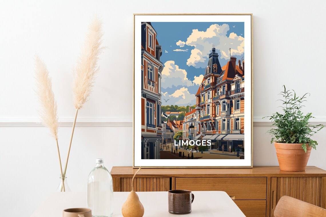 Limoges Historic Street Colorful Buildings France Architecture Travel Poster - Image 2