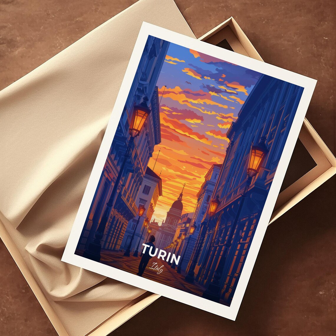 Turin Italy Sunset Street Scene Italian Vintage Travel Poster - Image 4