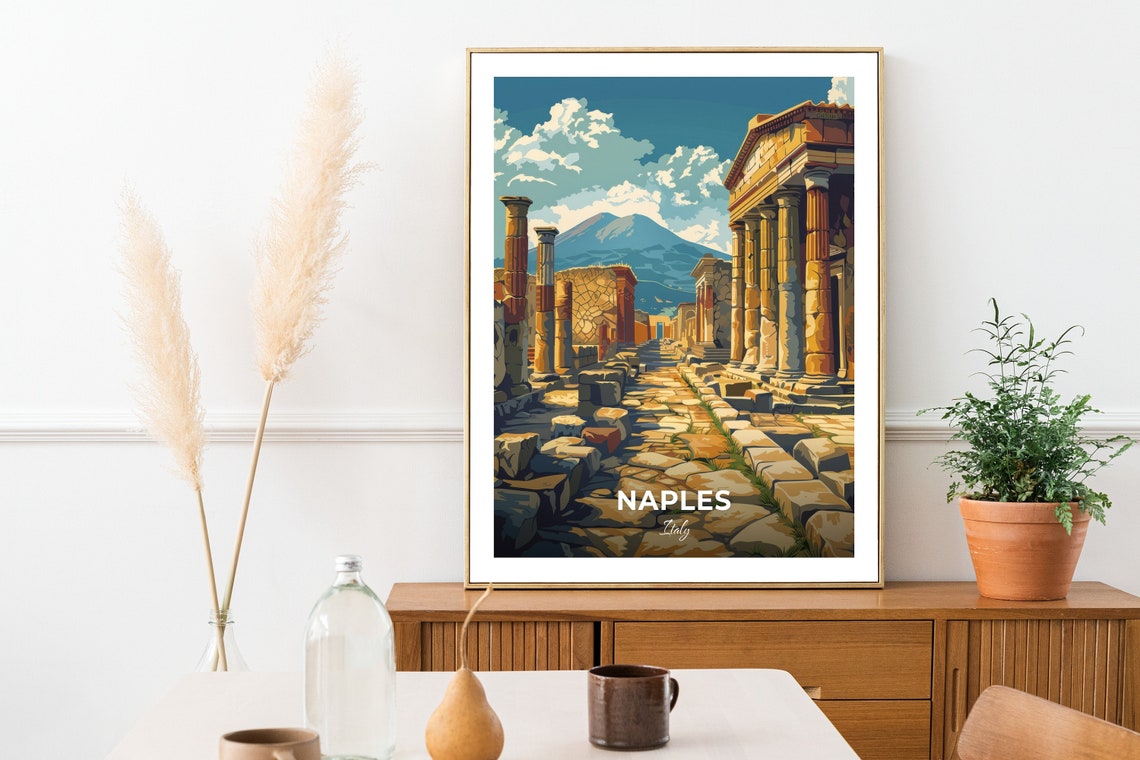 Naples Pompeii Ancient Ruins Beneath Mount Vesuvius Travel Poster - Image 2