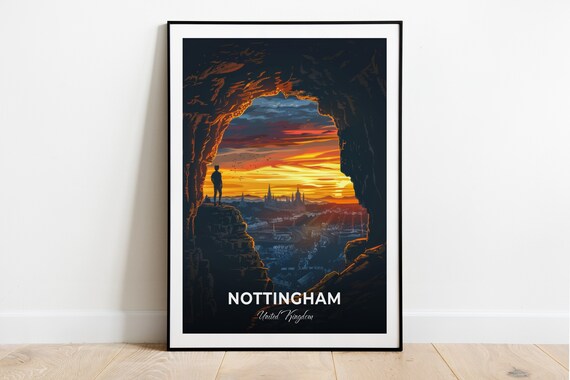 Nottingham City Of Caves Cave Window City Lights Travel Poster