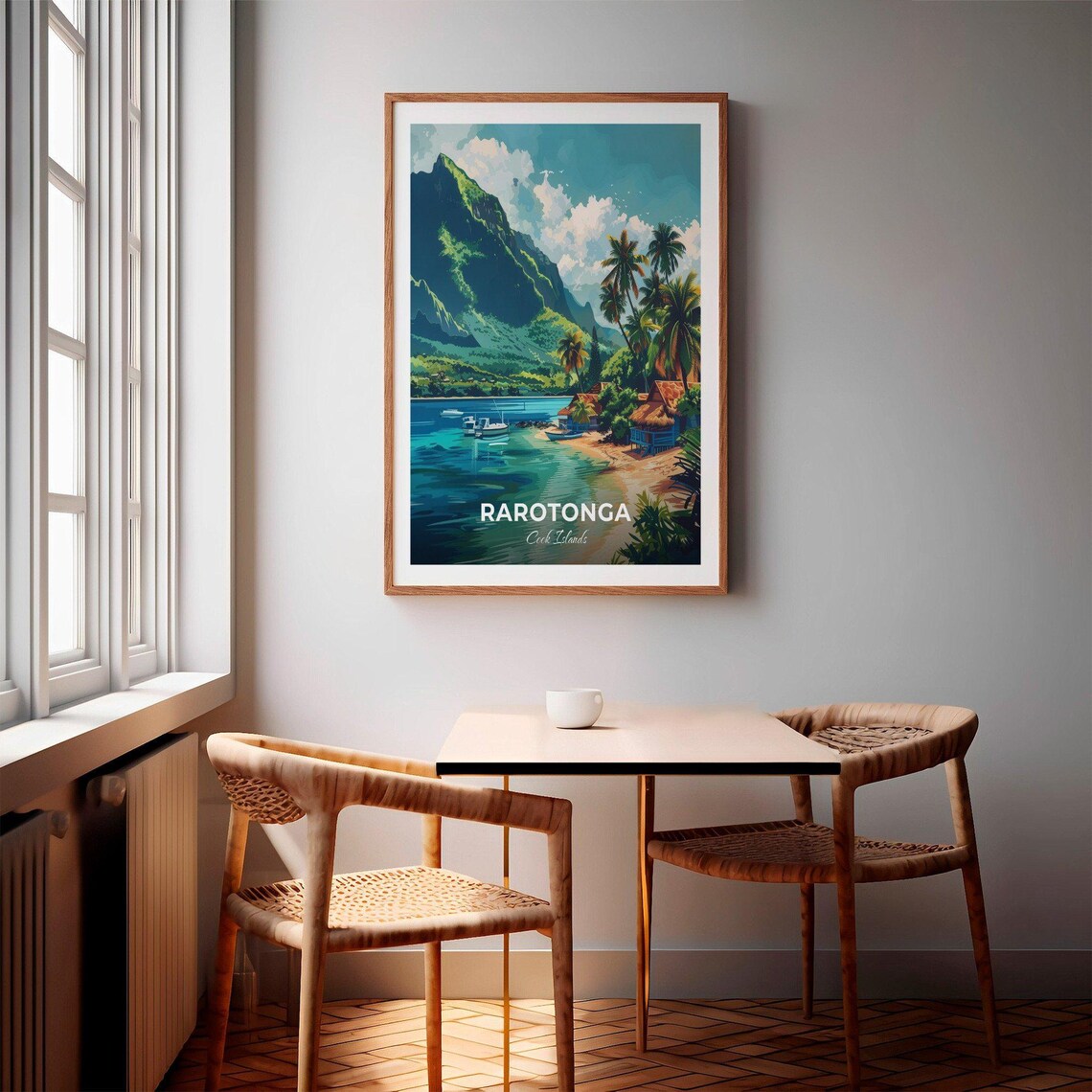 Rarotonga Cook Islands Mountain Beach Huts Boats Palm Travel Poster - Image 2