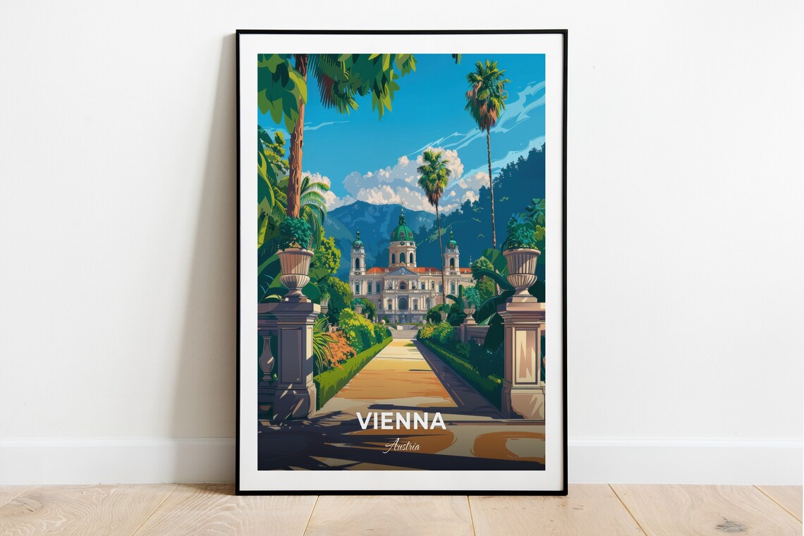 Vienna Belvedere Palace Baroque Domes Garden Avenue Austria Travel Poster
