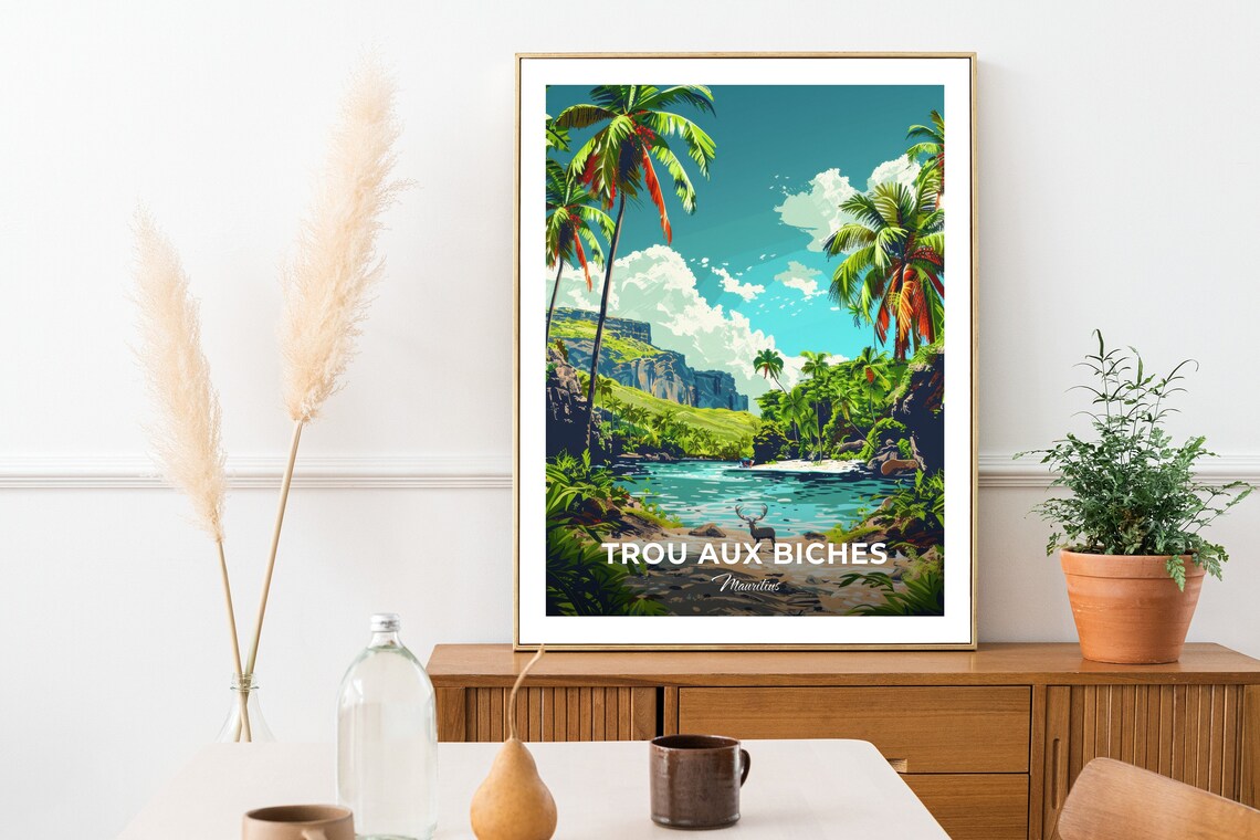 Trou Aux Biches Mauritius Lagoon Beach Deer Tropical Coast Travel Poster - Image 2