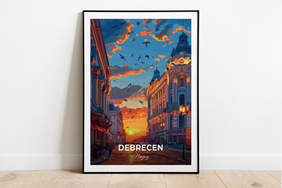 Debrecen Hungary Golden Sunset Historic Street Architecture Travel Poster