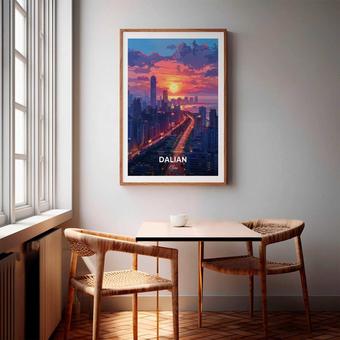 Dalian China Night Skyline Sunset Coastline City Glow Poster - Image 2