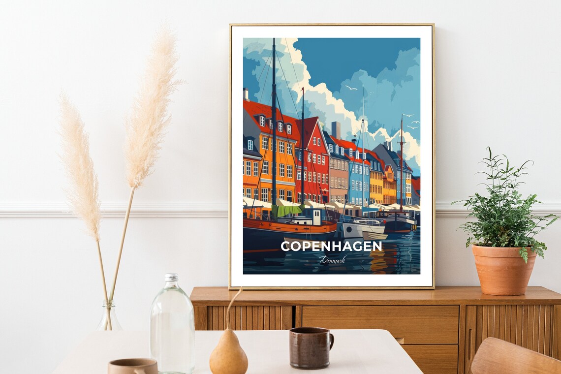 Copenhagen Denmark Nyhavn Colorful Houses Harbor Boats Travel Poster - Image 2
