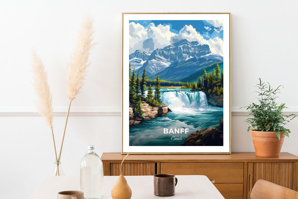 Banff Bow Falls Waterfall Forest Mountain Rapids Travel Poster - Image 2
