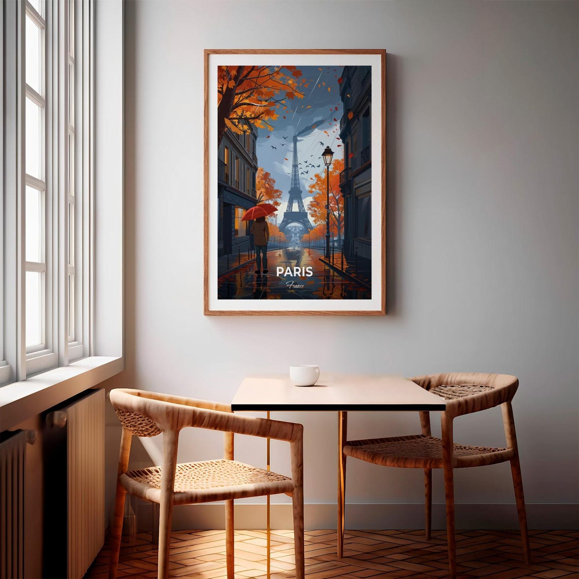 Paris France Eiffel Tower Autumn Rain Street Scene Travel Poster - Image 3