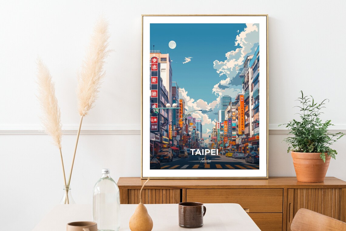 Taipei Ximending Neon Shopping Street Daytime Travel Scene Poster - Image 2