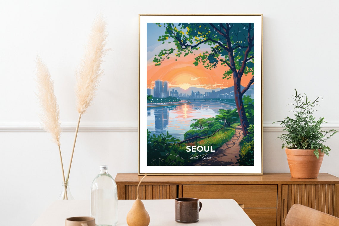 Seoul Golden Hangang River Sunset Skyline Reflection Travel Poster - Image 2