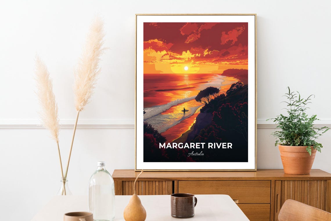 Margaret River Australia Sunset Surf Beach Red Sky View Poster - Image 3