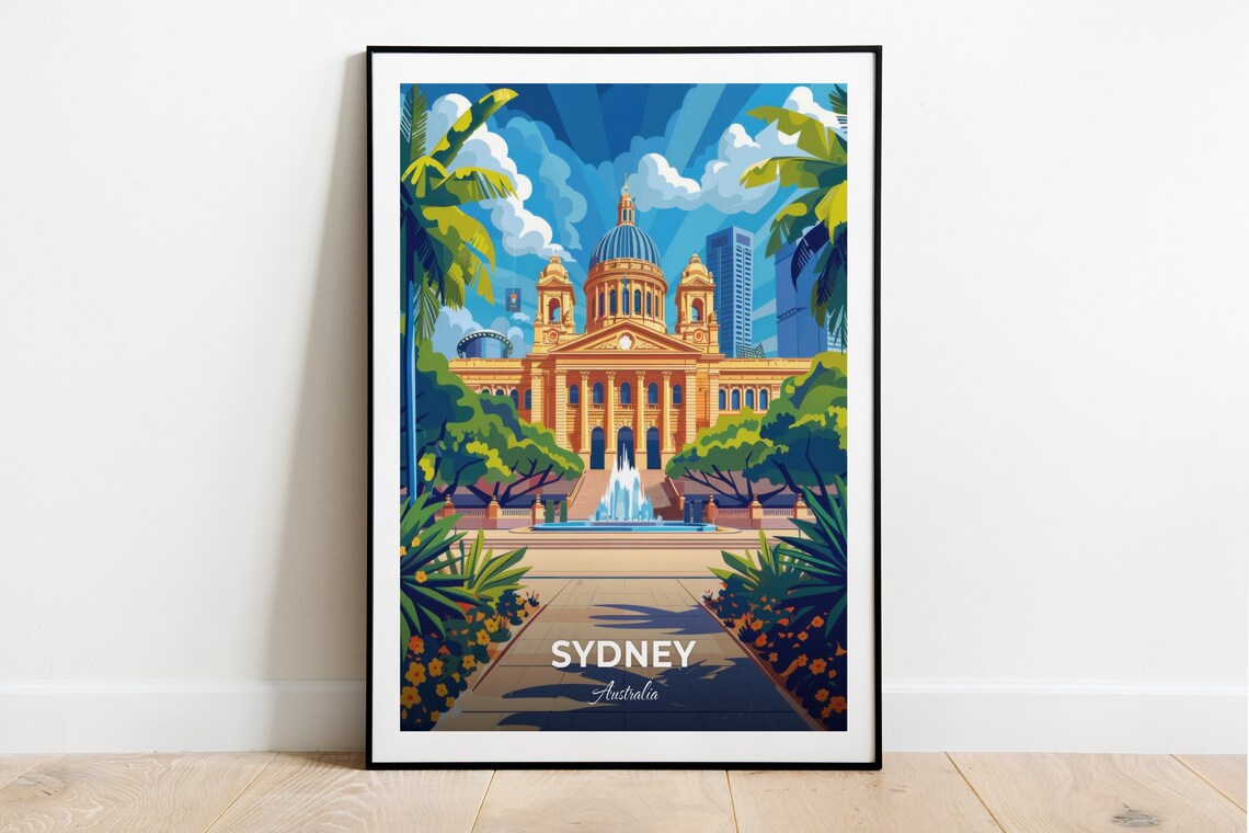 Sydney Australia Grand Domed Building Fountain Travel City Poster