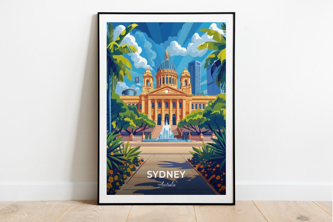 Sydney Travel Poster Art Gallery Of New South Wales City Print Cityscape Artwork Birthday Wedding Gift Wall Art Location Print