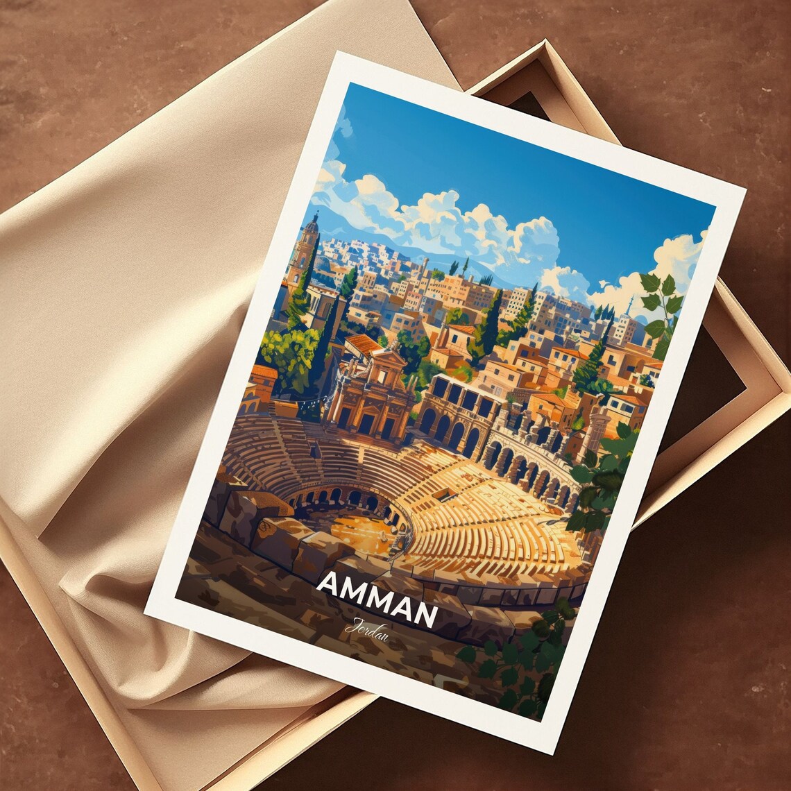 Amman Roman Theatre Ancient Cityscape Jordan Vintage Travel Poster - Image 3