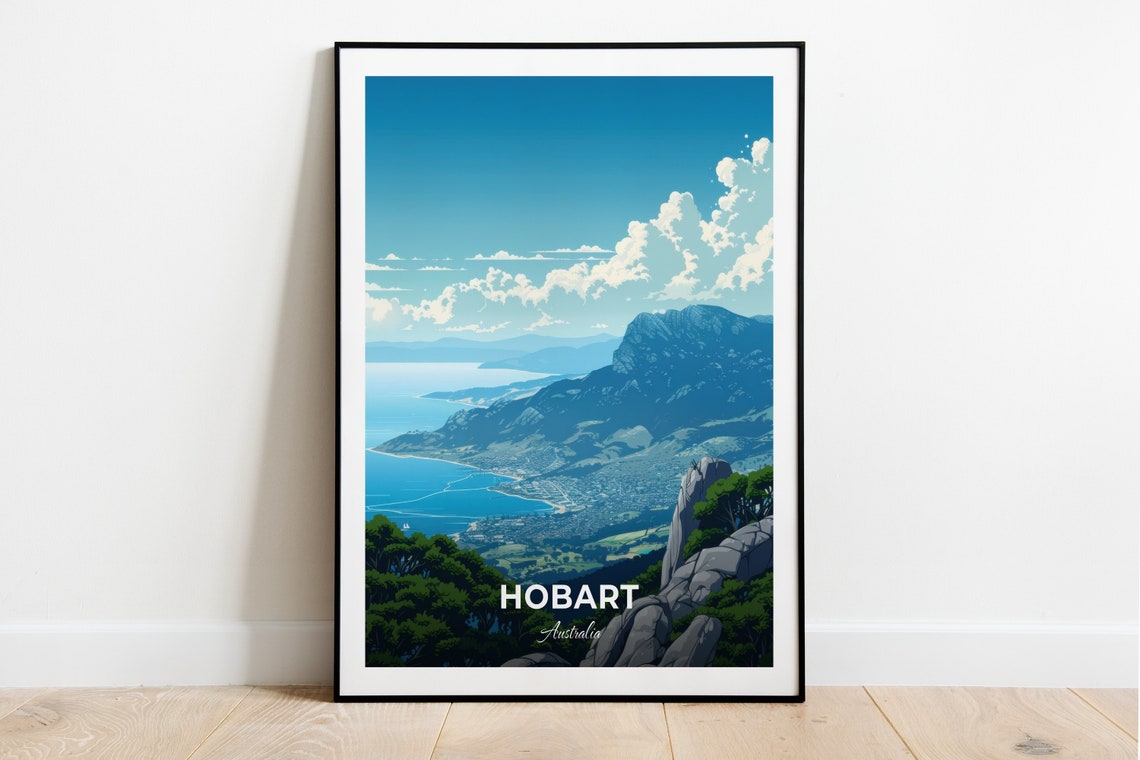 Hobart Australia Mount Wellington Panoramic Harbor View Blue Poster