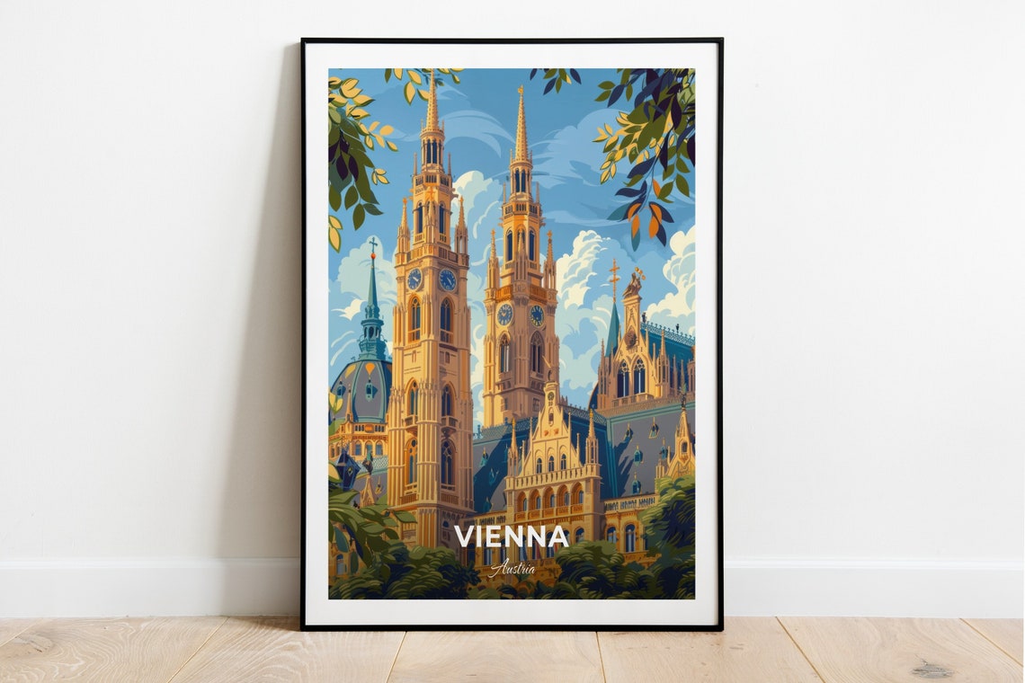 Vienna Austria City Hall Rathaus Twin Spires Gothic Landmark Poster