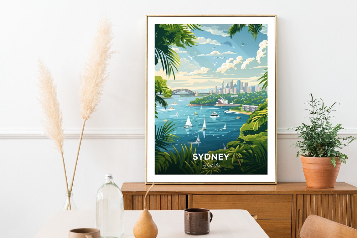 Sydney Australia Harbour Opera House Bridge Sailing Vintage Travel Poster - Image 2
