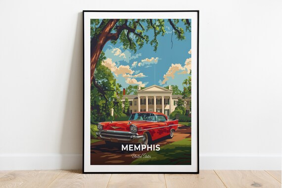 Memphis United States Graceland Red Classic Car Travel Poster