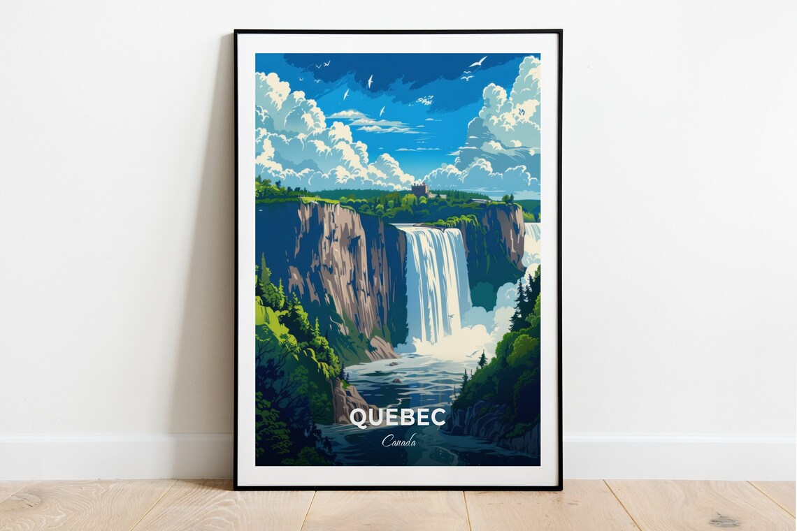 Quebec Montmorency Falls Towering Waterfall Canyon Nature Travel Poster