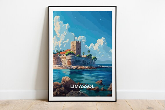 Limassol Medieval Stone Castle By The Sea Cyprus Travel Poster