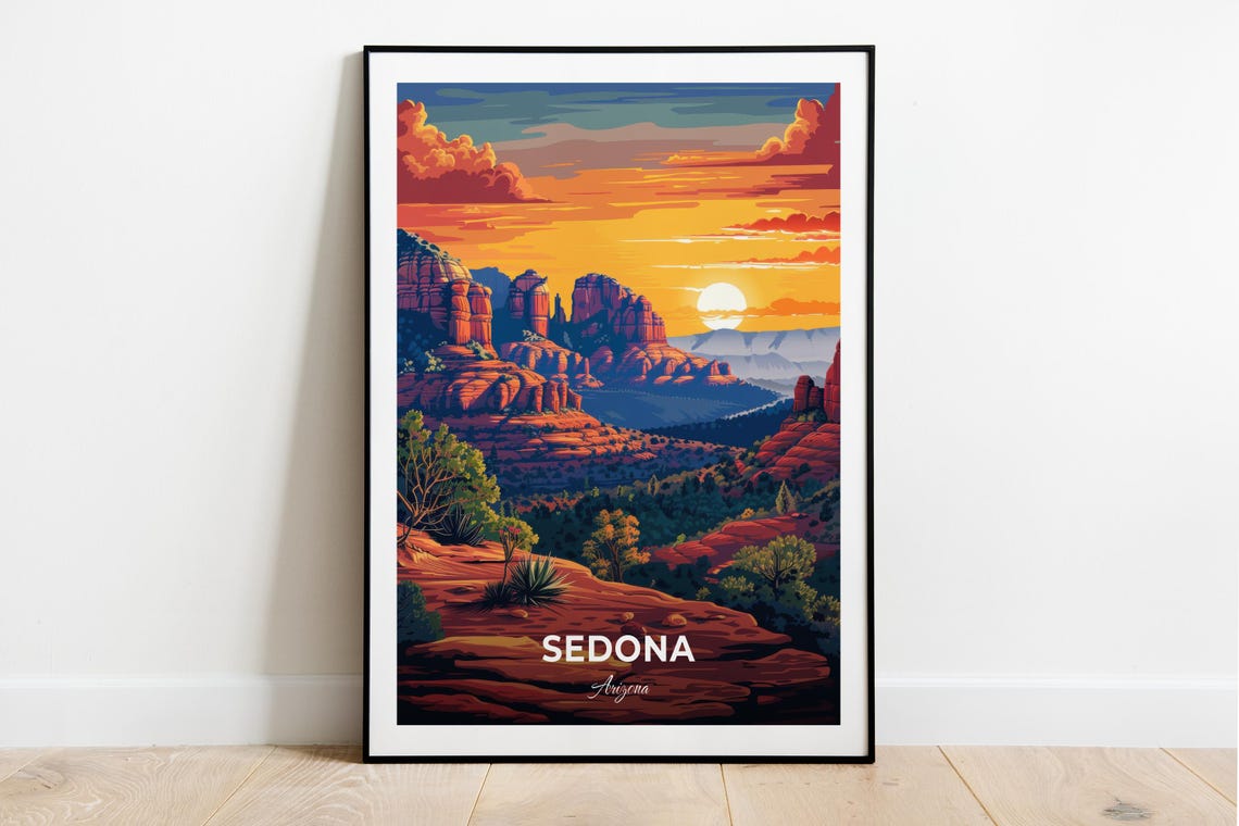Sedona Arizona Cathedral Rock Sunset Desert Vista Travel Poster