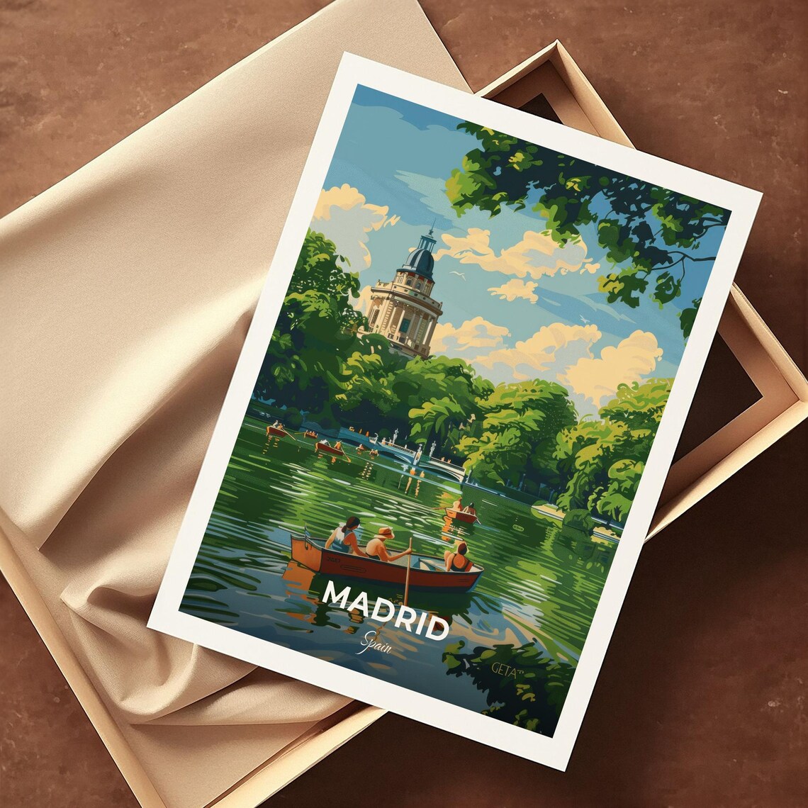 Madrid Spain Retiro Park Rowboats Green Summer Lake Travel Poster - Image 4