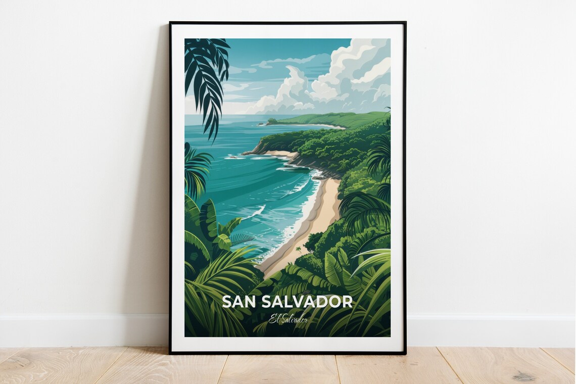San Salvador Tropical Beach Cove Turquoise Water Travel Poster