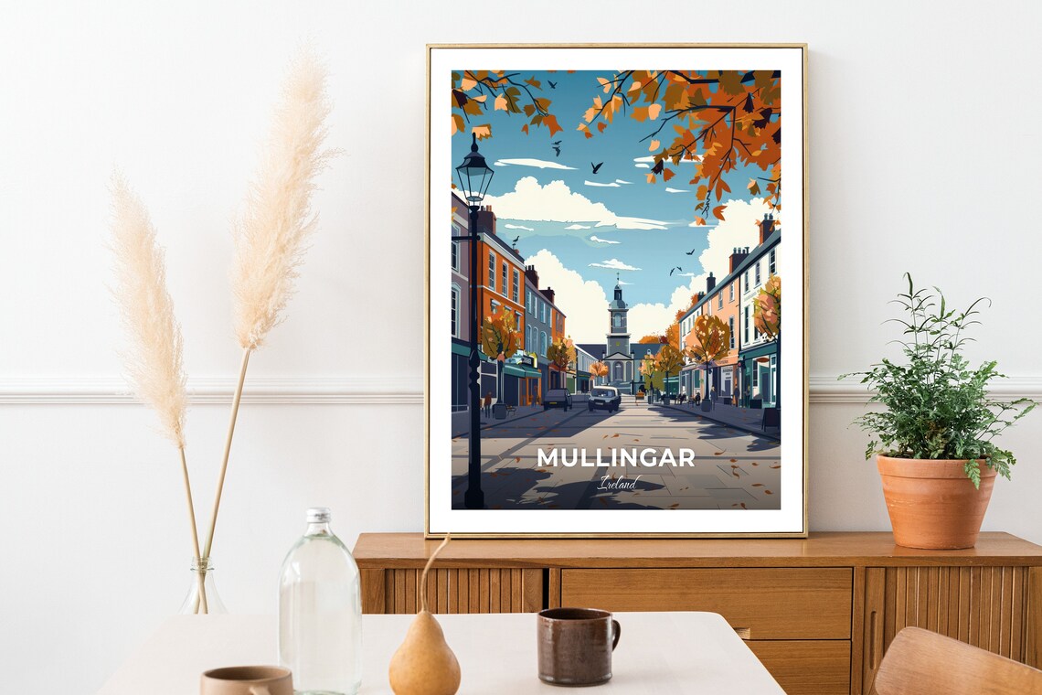 Mullingar Ireland Market Square Autumn Street Clock Tower Travel Poster - Image 2