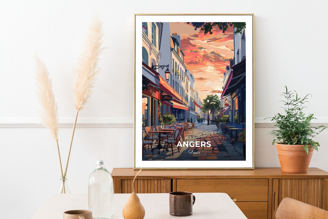 Angers France Cafe Street Sunset Glow Evening Travel Art Poster - Image 2
