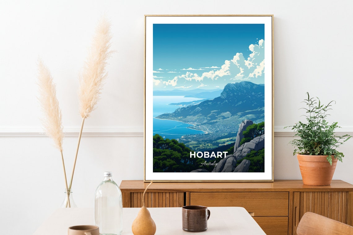 Hobart Australia Mount Wellington Panoramic Harbor View Blue Poster - Image 3