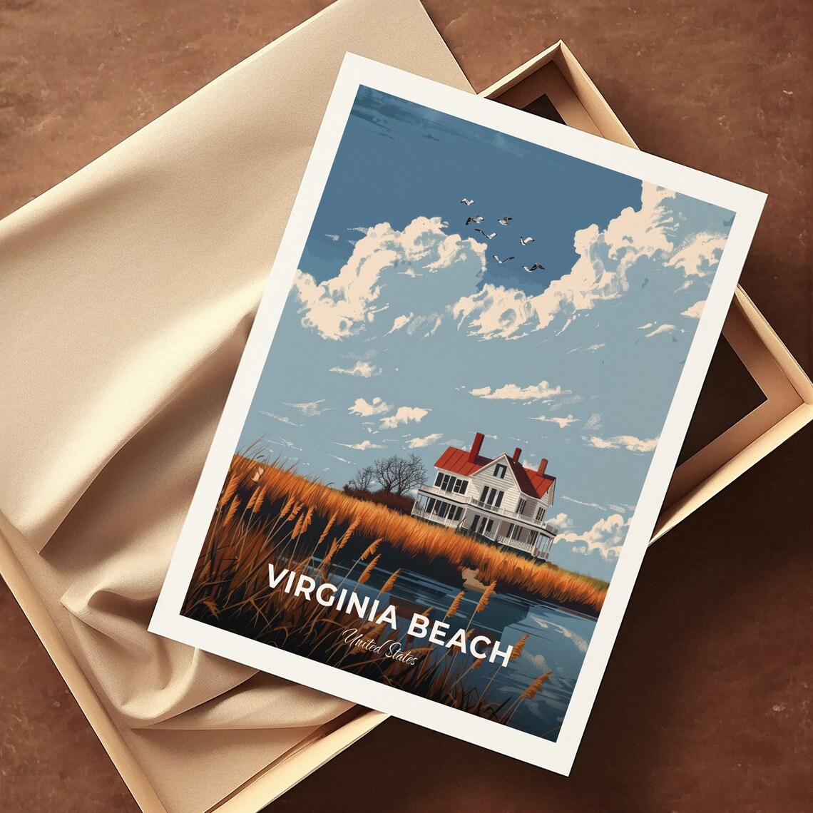 Virginia Beach United States Marsh Cottage Wildfowl Birds Cloudy Poster - Image 3