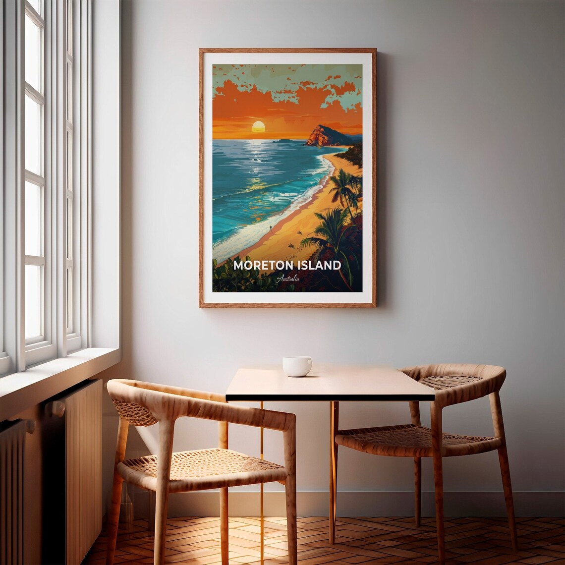 Moreton Island Australia Sunset Beach With Palms and Headland Poster - Image 2
