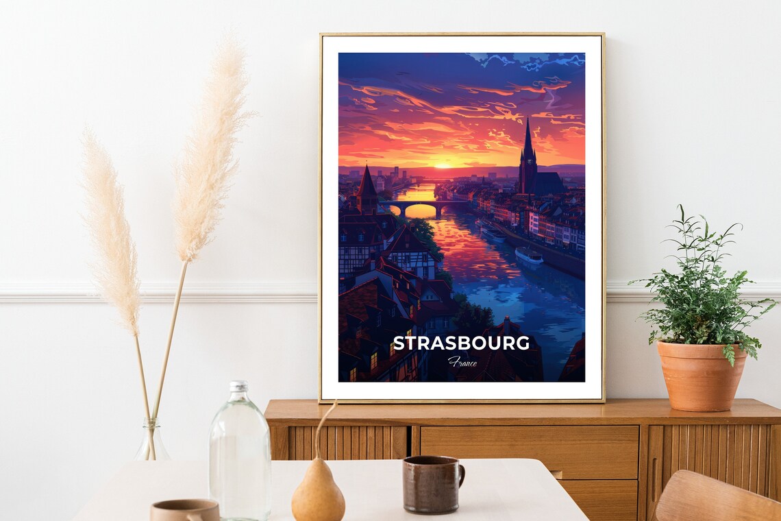 Strasbourg France Rhine River Cathedral Sunset Cityscape Travel Poster - Image 2