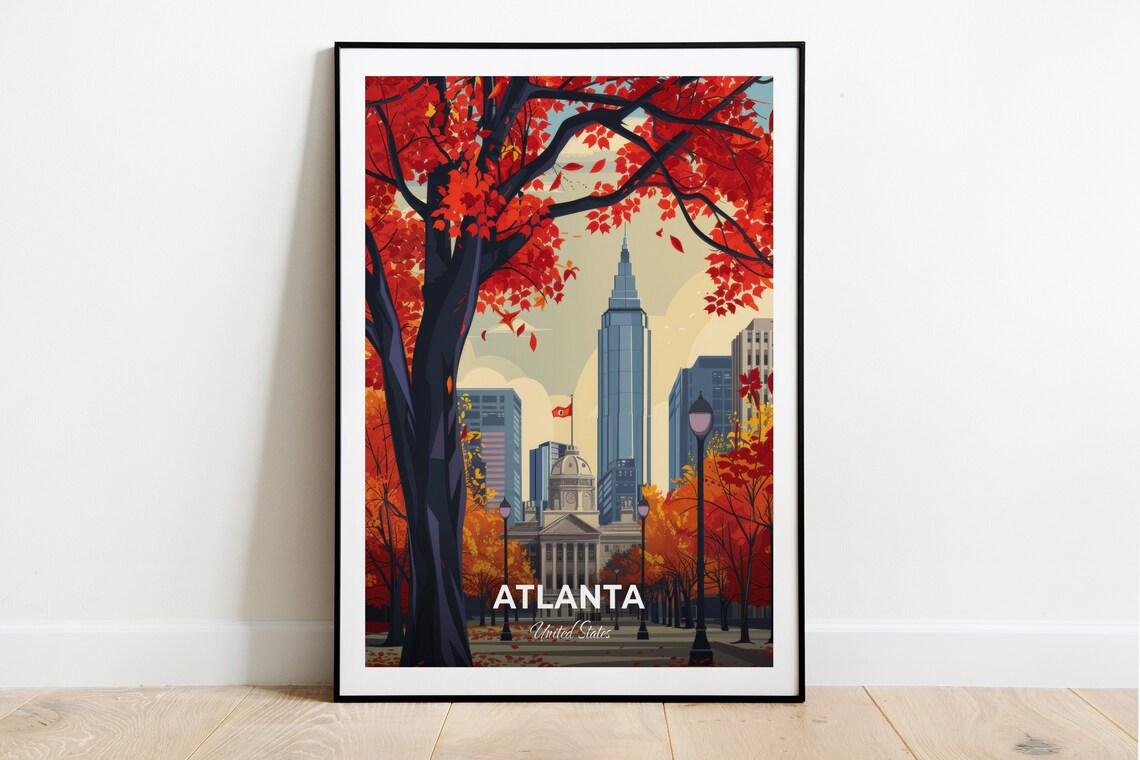Atlanta United States Autumn Skyline Park Cityscape Travel Poster
