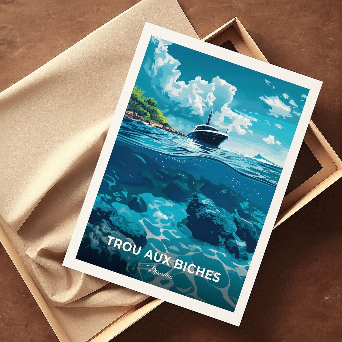 Trou aux Biches Mauritius Ocean Yacht and Coral Reef Travel Poster - Image 3