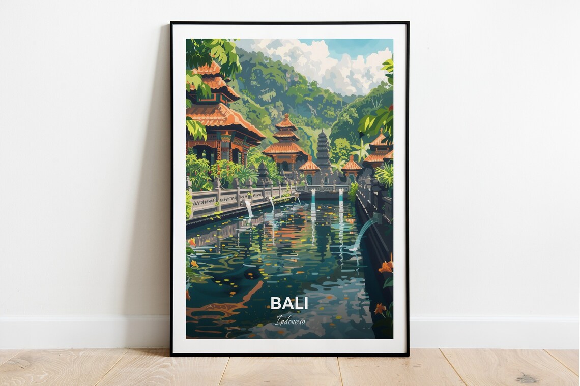 Bali Tirta Empul Temple Sacred Pool Lilies Water Travel Poster