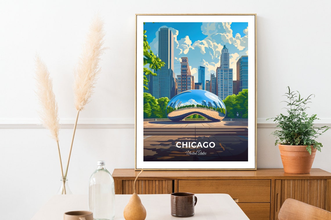Chicago Millennium Park Cloud Gate Reflective Bean Travel Poster - Image 2