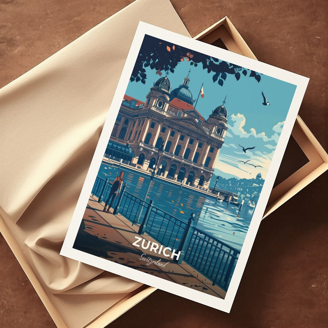 Zurich Switzerland Opera House Lake Waterfront Grand View Travel Poster - Image 3