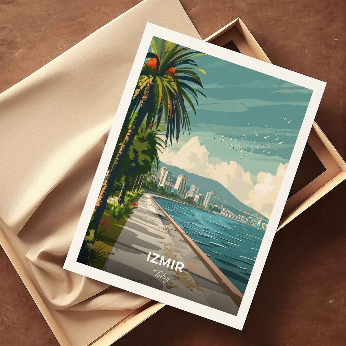 Izmir Turkey Kordon Seafront Promenade Travel Poster Palm Coast Art - Image 3