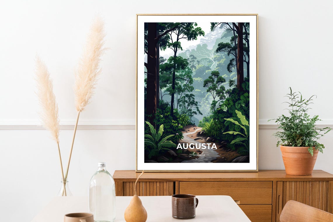Augusta Australia Misty Rainforest Path Tall Trees Travel Poster - Image 3
