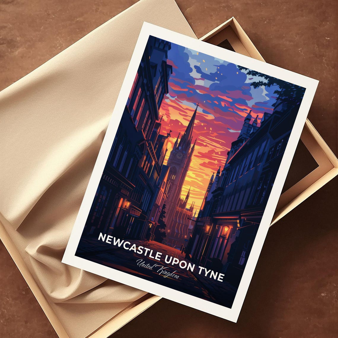 Newcastle Upon Tyne Saint Nicholas Cathedral Sunset Travel Poster - Image 4