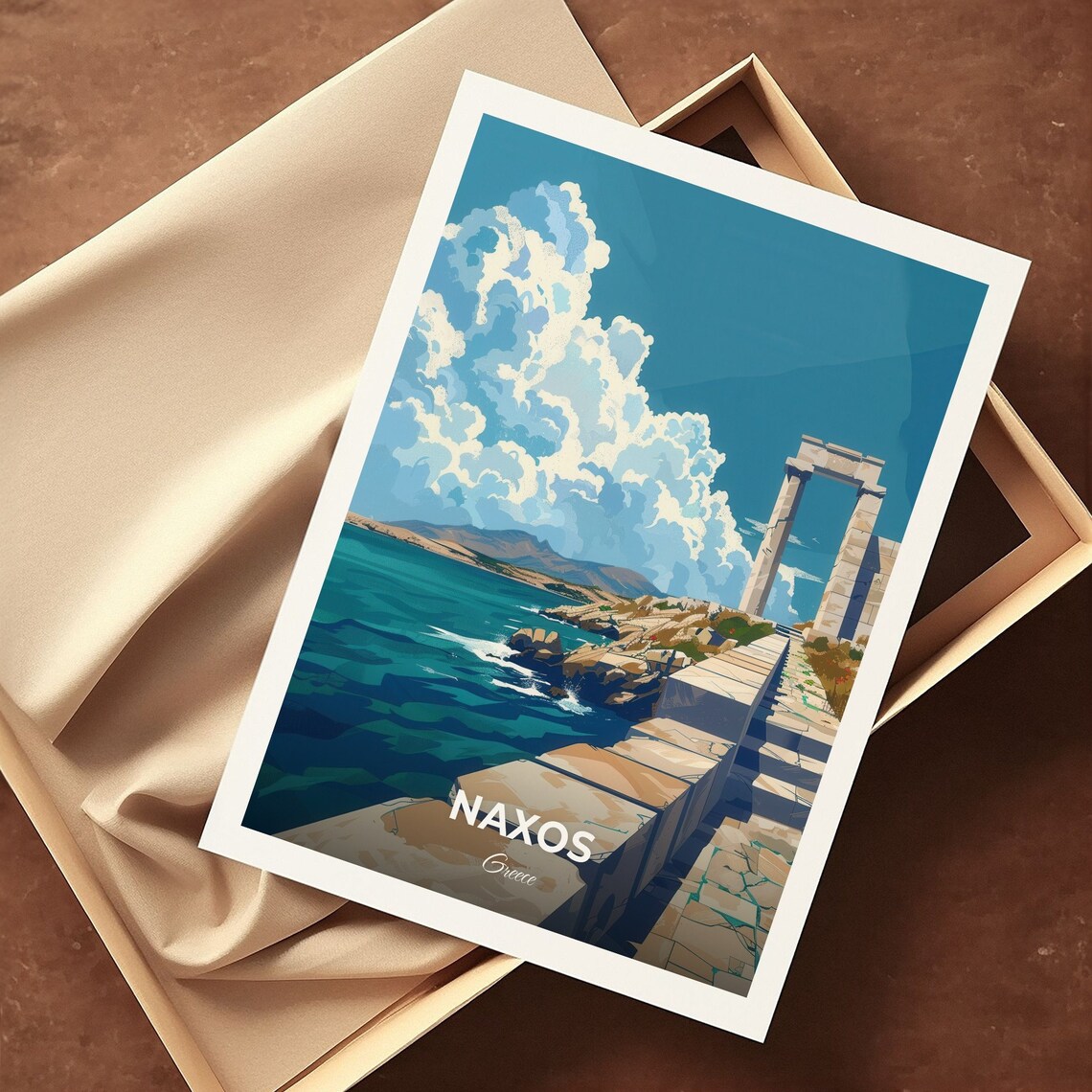 Naxos Portara Ancient Stone Gate by the Sea Greece Ruins Travel Poster - Image 3
