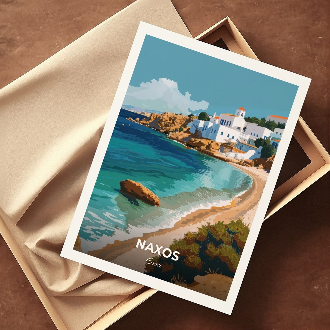 Naxos Turquoise Bay Whitewashed Village Beach Greece Seaside Travel Poster - Image 3