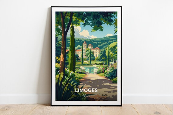 Limoges France Garden Chateau Cypress Trees Fountain Peaceful Scene Poster