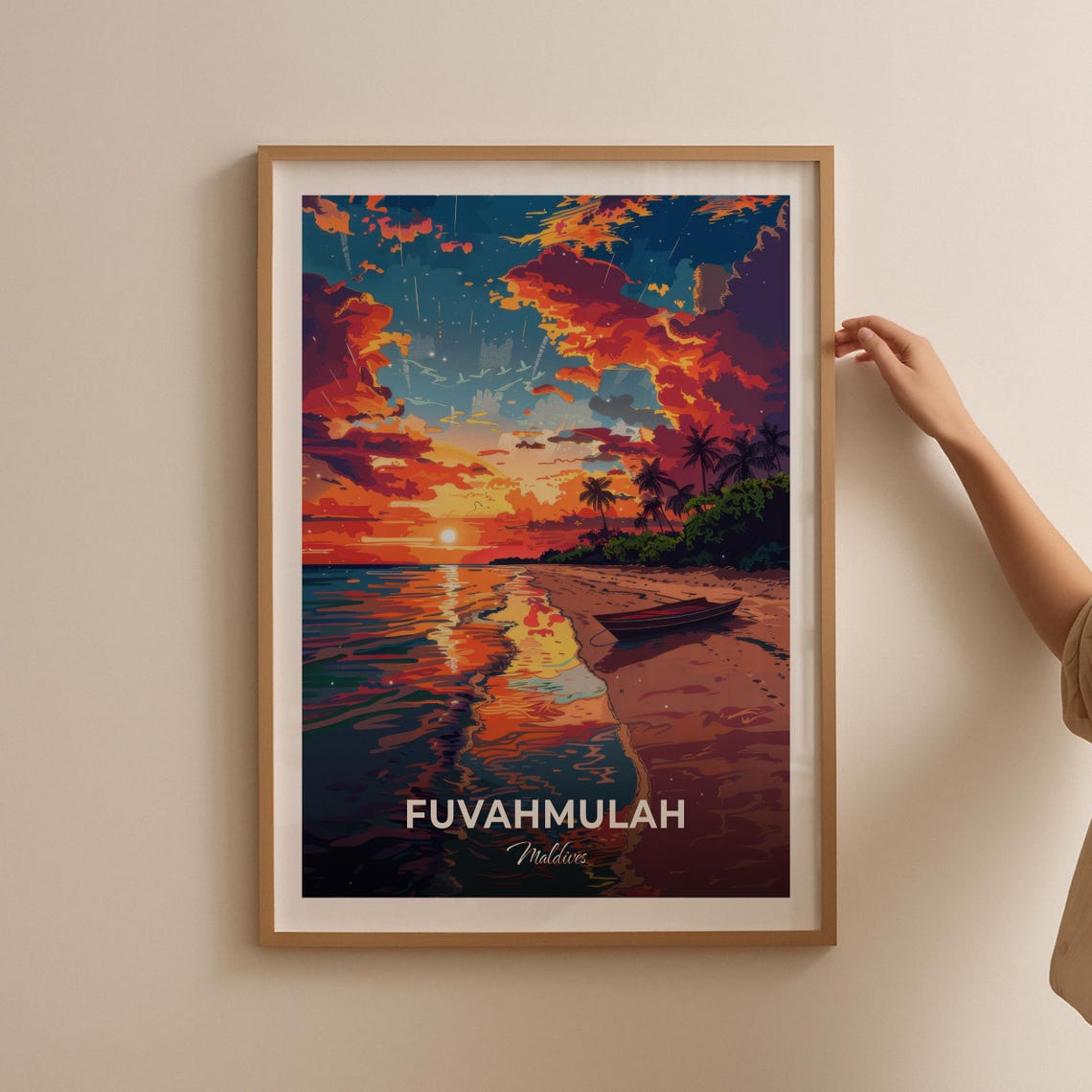 Fuvahmulah Maldives Thoondu Beach Sunset Modern Travel Poster - Image 2