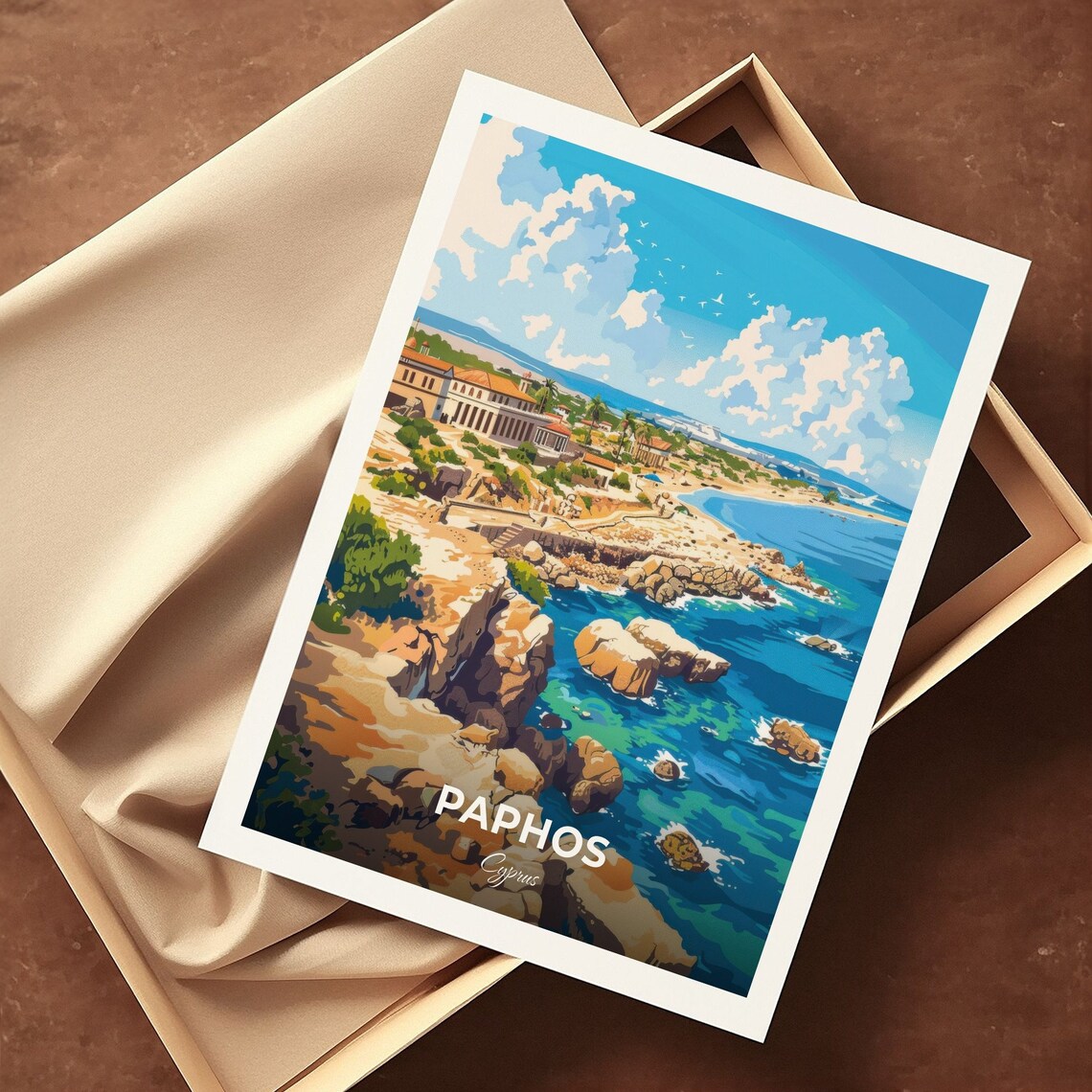 Paphos Cyprus Archaeological Coast Ruins Rocky Shore Travel Poster - Image 3