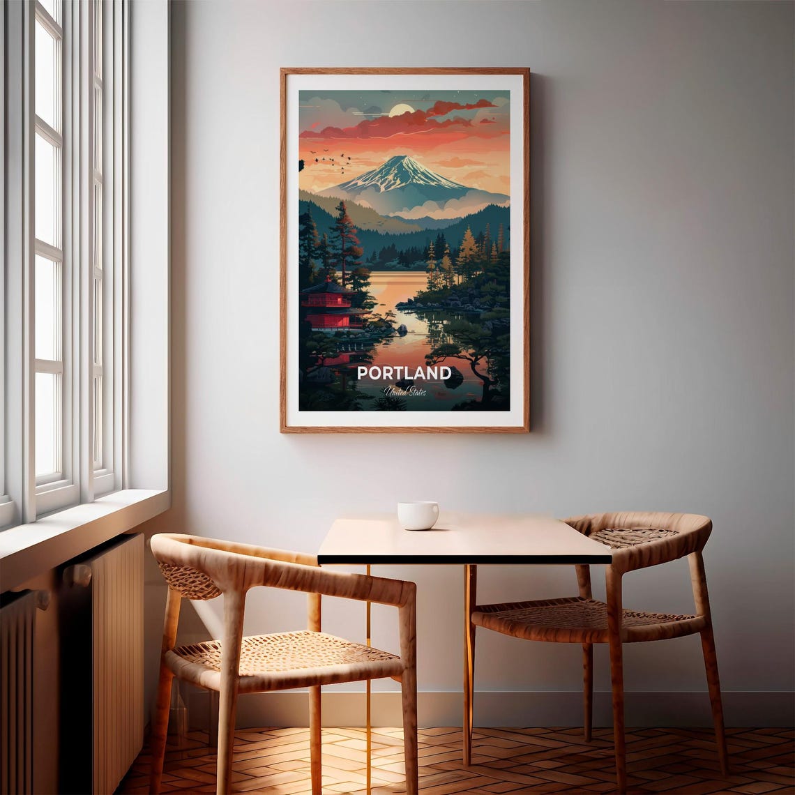 Portland Travel Poster Portland Japanese Garden City Print Cityscape Artwork Birthday Wedding Gift Wall Art Location Print - Image 3