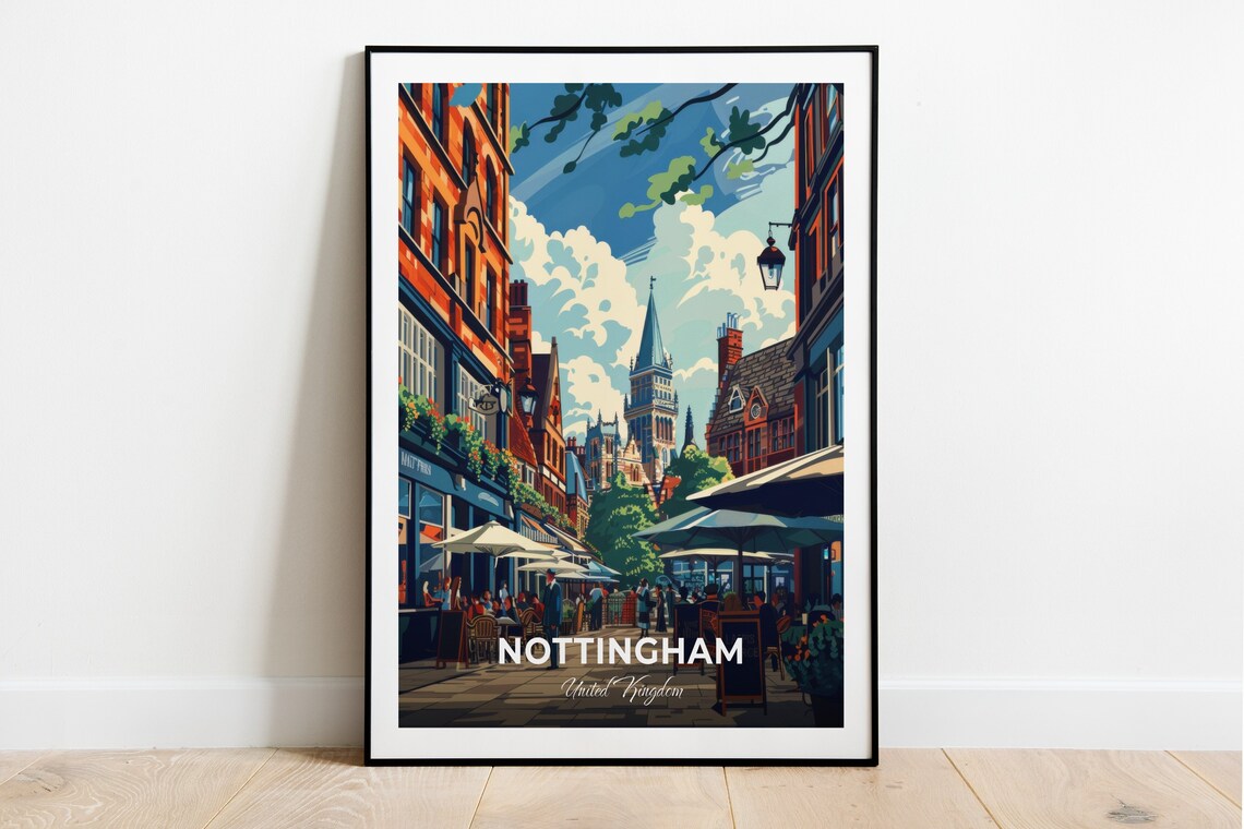 Nottingham Old Market Square Town Hall City View Travel Poster