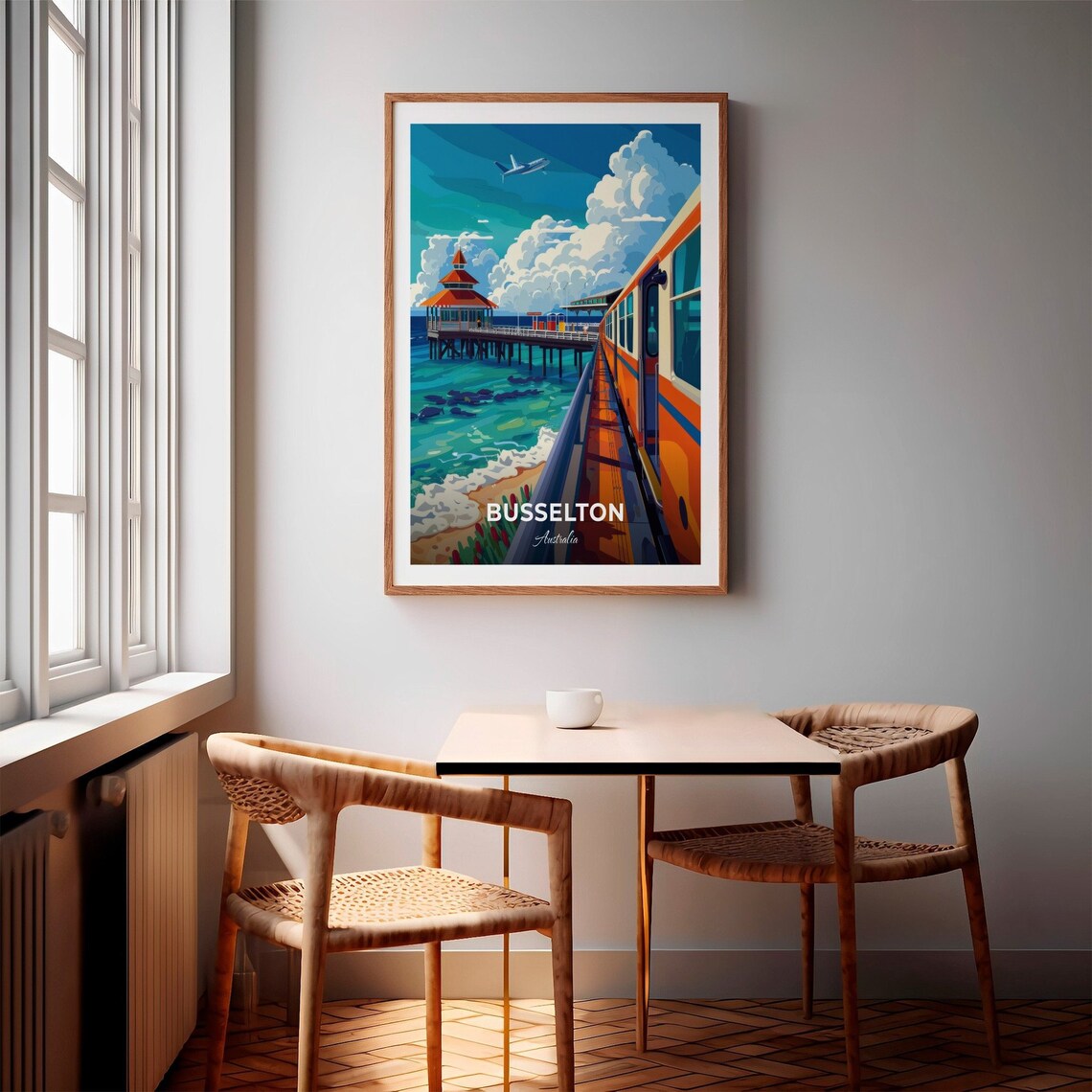 Busselton Australia Jetty Train and Red Roof Pavilion Travel Poster - Image 2