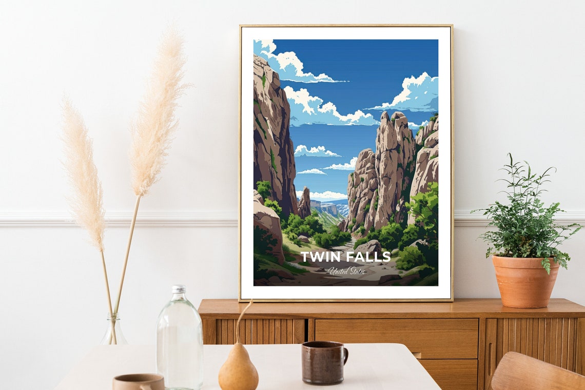 Twin Falls Travel Poster City Of Rocks National Reserve City Print Cityscape Artwork Birthday Wedding Gift Wall Art Location Print - Image 2